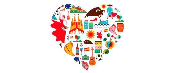 Un mosaico en forma de corazón con lo típico que te encontrarás en España