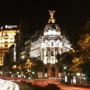 Calle Alcalá in Madrid at Night