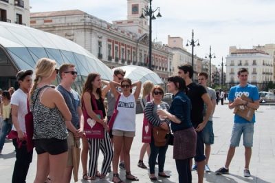 Group of foreigners with a guide in Madrid