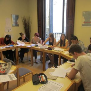 Students doing Spanish class exercises, TANDEM Madrid